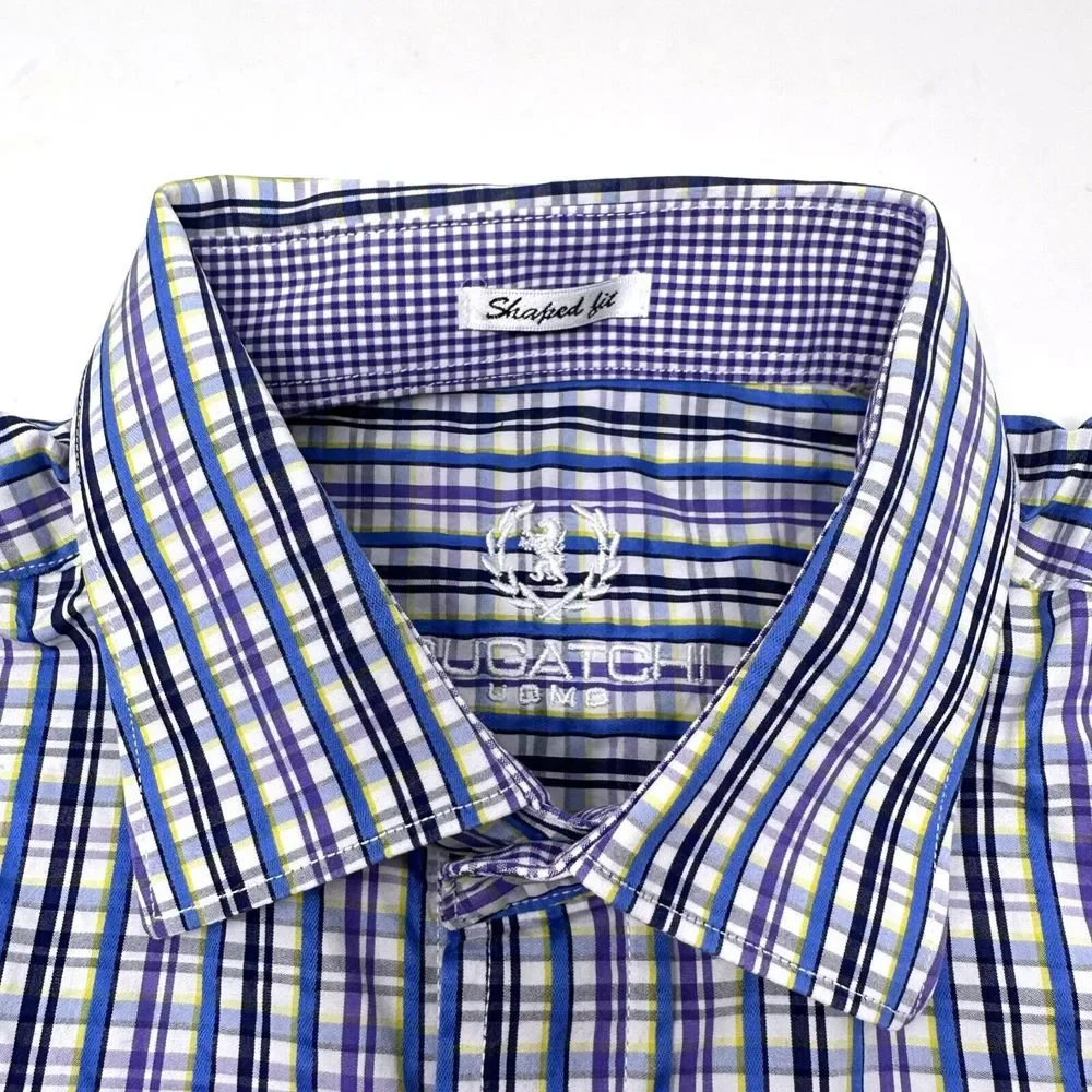 Bugatchi Blue Purple Yellow Striped‎ Long Sleeve Button Up Shirt Mens Medium